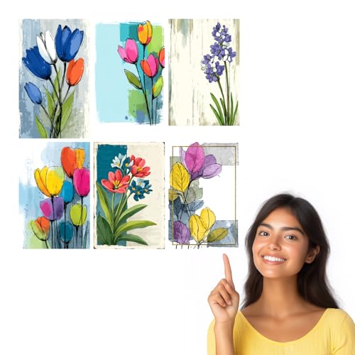 Image of SiddArtify Floral Wall Art Prints Set - Watercolor Flower Poster Decor for Living Room Bedroom - 8x12 inch Board Pack of 6