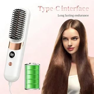 Go Brush Pro UK Cordless Hair Straightener Brush,Portable Rechargeable Ceramic Styling Brush with 4 Adjustable Heat Modes & LED Display, Perfect for Travel & Everyday Use (Cream White)