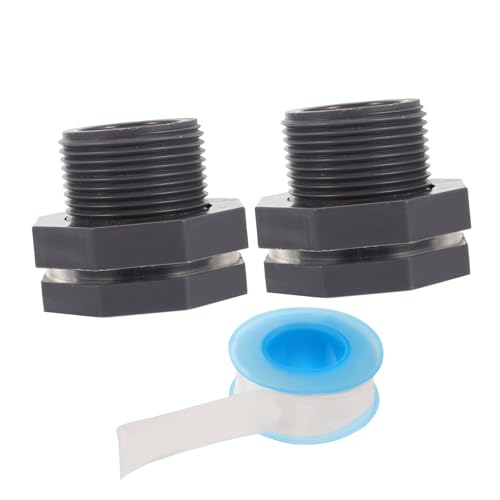 Generic 2Pcs Bulkhead Fittings for Water Tanks Rain Barrels Aquariums Durable PVC Couplers for Household Commercial Use Includes of Tape
