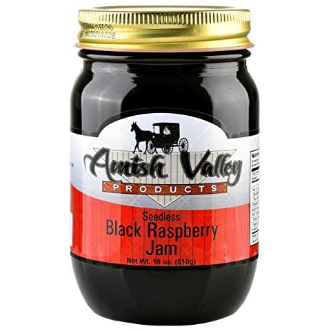 Amish Valley Products Old Fashioned Jam Glass Pint Jar 18 oz (Seedless Black Raspberry) Cover