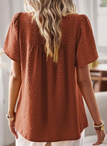 Image of Falechay Womens Summer Tops Crewneck Short Sleeve Shirts Casual Chiffon Blouses Flowy Lace Hem Boho Clothing Trendy 2026