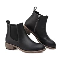 Ankle Boots for Women Waterproof Walking Boots Fashion Chelsea Booties Side Zip Low Heel Shoes Pointed Toe Casual Short Booties Black