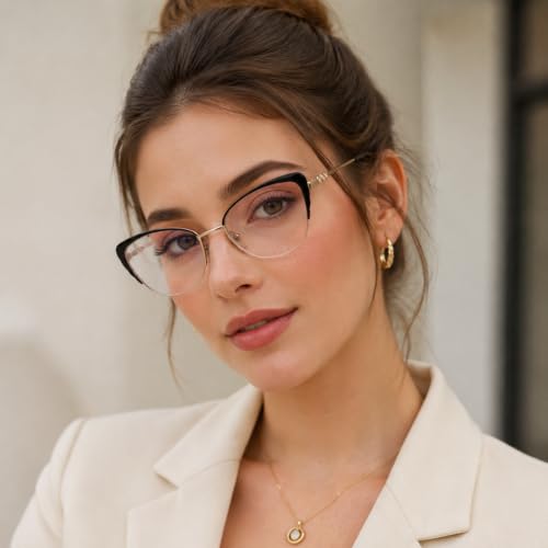 FERAVIA Cat Eye Glasses Frame Clear Lenses Lightweight Eyewear for Women Classic Half Frames Eyeglasses Non Prescription Black Gold Glasses Frame Women Fashion - image 2