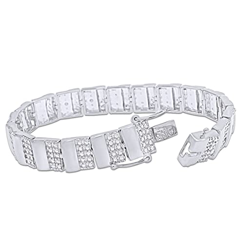 AFFY White Natural Diamond Men's Bracelet In 14k Gold Over Sterling Silver (0.04 cttw)4