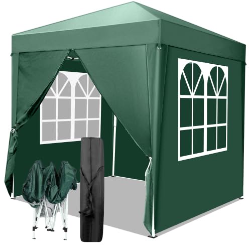 Carpa Plegable 2x2m, Altura Ajustable, UPF 50+. Las pergolas y el Gazebo Son Impermeables, Aptos para Camping, Festivales, Playa y terrazas, Verde