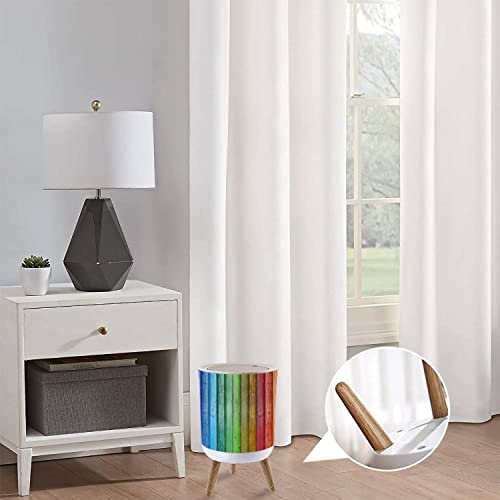 Image of Small Trash Can with Lid for Bathroom Kitchen Office Diaper Colorful Wooden Rainbow Color Bedroom Garbage Trash Bin Dog Proof Waste Basket Cute Decorative