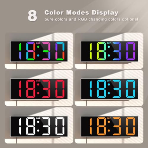 Image of JALL 12 inch Large Digital Wall Clock, Big LED Number Dispaly, RGB Colors, DST, Night Light for Classroom Living Room Bedroom Mounted Birthday Xmas Gift for Senior, Mem Womem (A White Shell, 12 inches)