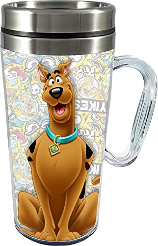 Image of Spoontiques Insulated Travel Mug, 14oz - Double Wall Stainless & Acrylic Drink Cup with Twist Top Lid & Handle - Scooby Doo