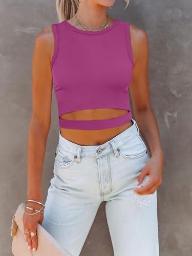 Image of ANRABESS Women Tank Tops High Neck Sleeveless Sexy Cutout Racer Back Going Out Crop Tops Shirts Summer Y2K Outfits