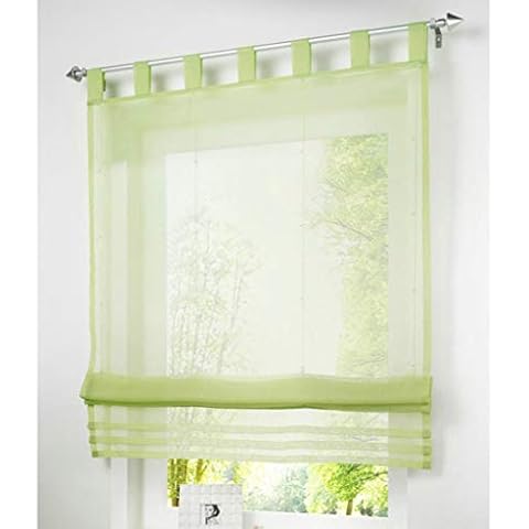 SIMPVALE 1 Piece Roman Curtains Adorable Tab Top Semi Sheer Window Balloon Curtain Height Adjustable with Tie Up for Kitchen Balcony Bathroom (60cmx155cm, 051# Green) Cover