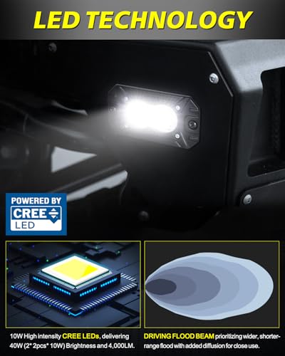 Image of Flush Mount LED Pods, AKD Part CREE LED Flush Bumper Fog Lights 40W Driving Combo Offroad Light Backup Reverse Lights Pods Scen Camper Light for Trucks Pickup SUV UTV ATV