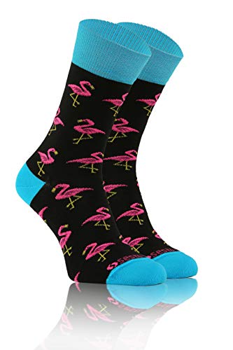 Sesto Senso Lustige Baumwolle Socken Damen Herren Bunte Ungleiche Funny Socks 39-42 Flamingo