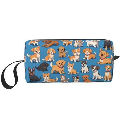 OLUSENMO Adorable Dogs Makeup Bag Small Compact & Durable Puppy Travel Cosmetic Bag Organizer 600D Oxford Fabric Multi-Purpose Storage Perfect for Travel, Gym, Daily Use