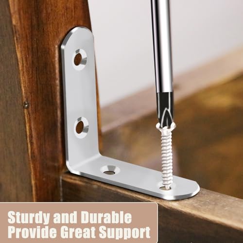 Image of 18-Pack L Shape Corner Brackets, Stainless Steel Metal Angle Braces for Wood Furniture, Heavy Duty Black 2 inch Shelf Bracket with Long Screws for Household Project (L Shape Silver)