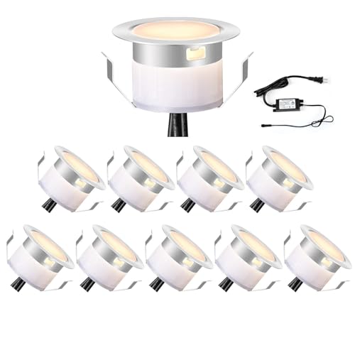 FVTLED Low Voltage Deck Lights Kit, 10 Pack of Φ1.77 Recessed LED Deck Lighting, Waterproof Outdoor Stair Lights In Ground Light for Garden,Yard,Patio,Step(Warm White) by FVTLED - Used condition - US$49.89