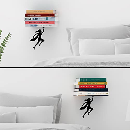 Image of Floating Bookshelf - 2x Wondershelf - Invisible Wall Shelf for Books | Comic decor accent that displays a heroine-themed collection without visible mounting hardware