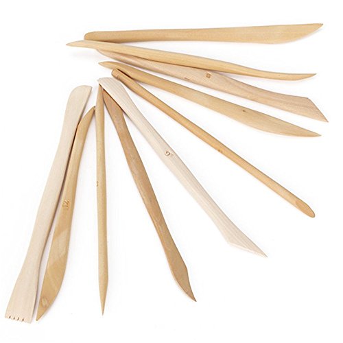 COMIART 10pcs Wooden Polymer Clay Pottery Play Dough Modeling Tools - Thumbnail 3