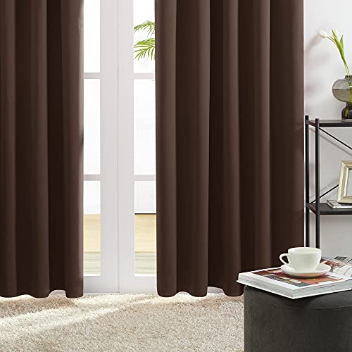Image of Deconovo Blackout Curtains Set of 2, 5.2 Feet Long, Black Curtains for Bedroom, Thermal Insulated Window Curtains for Living Room - 52W x 63L Inch,Dark Brown Eyelet