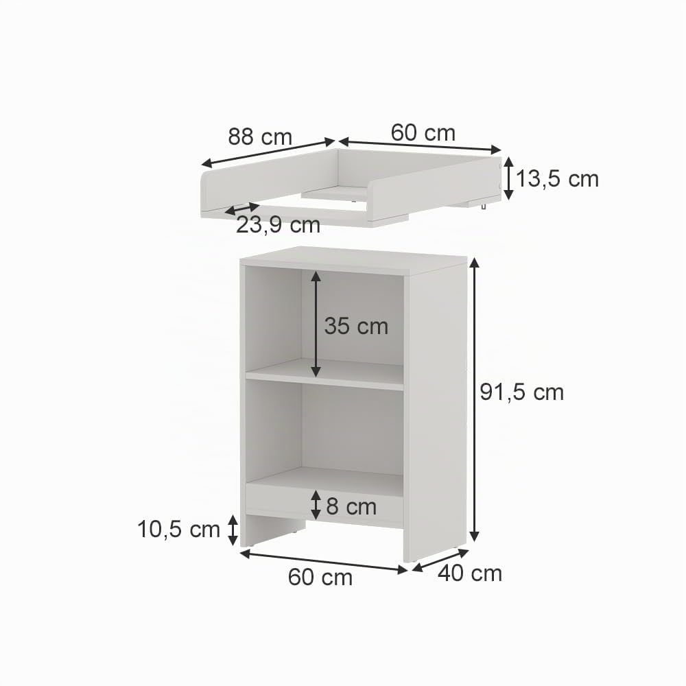 Vicco Cómoda Cambiador Mona, Blanco, 60 x 103.5 cm | apto para el cuidado seguro del bebé y fácil limpieza