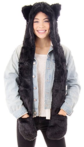 Simplicity Ultifunction Animal Hats As Earmuffs, Scarf, Gloves, Black Cat,One Size #TOP1