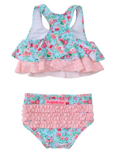 Image of RuffleButts Girls UPF50+ Sun Protection Flounce Bikini Two Piece Swimsuit