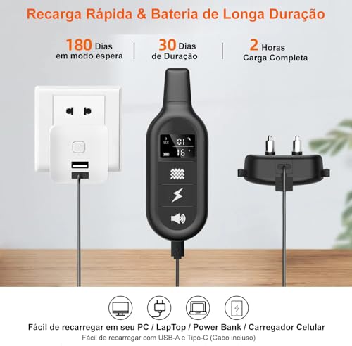 Coleira Anti Latido e adestramento para Cães, Controle Remoto 1000m, 3 Modos, À Prova D'Água, Carre