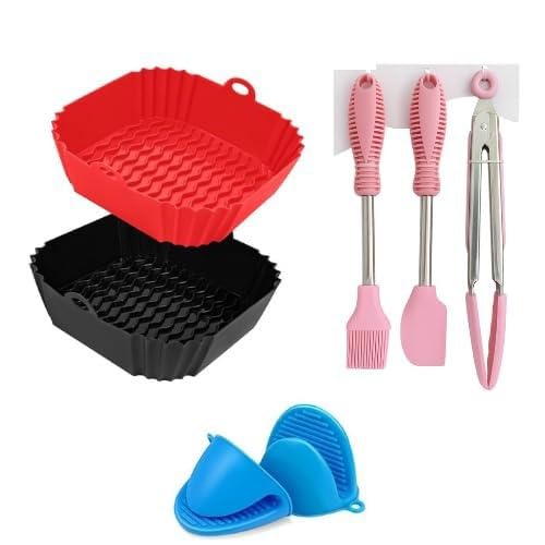 Square Air Fryer Accessories Kit | Oven Mitts, 1 Basting Brush and a 1 Tongs, Reusable Silicone Molds Air Fryer Accessories, Oil Brush, Replacement of Parchment Paper-image-41