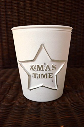 HKT Home Deco Weihnachtsdeko Windlicht aus Glas XL !! weiß Xmas TIME Glaswindlicht Tischdeko Kerzenhalter Leuchter Deko Vase rund Weihnachten ca. 16cm Cover