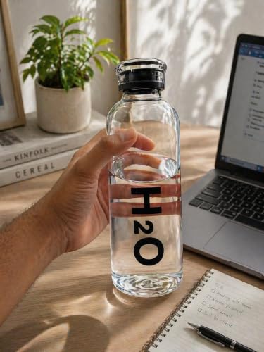 Image of Glass Water Bottle for Adults, Student Direct Drinking Freezer Safe, Leak Proof, Gym Travel On-The-Go Hotel-Style Design Borosilicate Glass Water Bottle With Time Marker (MULTIColor 1000 ML)