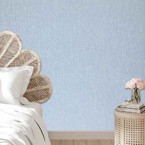 Tarwanear Plain Blue Wallpaper for Bedroom Thick Light Blue Bedroom Wallpaper Stripe Textured No Match Wall Paper with Scattered Spots for Adults Kids Teenager Room Feature Wall