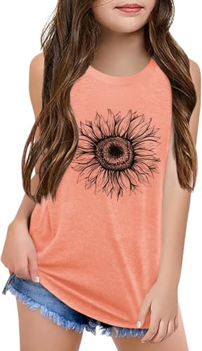 Image of Qbily Tank Tops for Girls Kids Summer Casual Cute Sleeveless Crewneck Graphic T Shirt 5-14 Years
