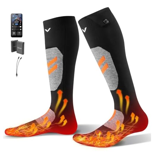 VEVOR Heated Socks, 5000mAh Battery Rechargeable Heating Socks with 4 Heating Levels, Electric Heated Sock with APP Control for Men Women, Foot Warmer for Hunting Riding Camping Hiking, Medium Size