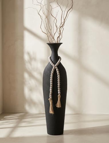 Image of Sziqiqi Black Tall Floor Vase, Metal Floor Decor with Bead String for Home