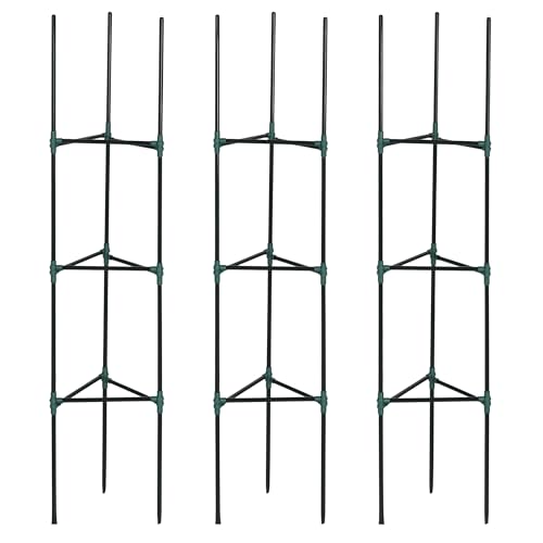 Outsunny Juego de 3 Enrejados de Jardín Soportes para Plantas Trepadoras con Marco de Acero para Frutas Verduras Flores Decoración Exterior Patio Terraza 38x38x182 cm Verde