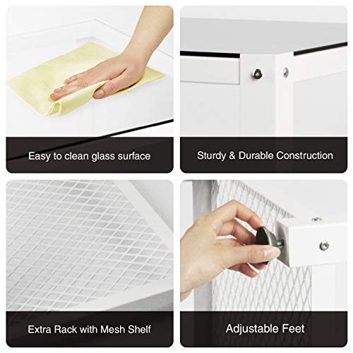 J Jackcube Design 2 Tier Glass White Square End Table, Side Table With Glass Top & Metal Mesh Bottom For Bedroom Living Room Bedside Sofa Couch - Mk504B #TOP4