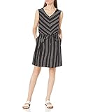 Bequeme, fließende Passform Amazon Essentials Sleeveless Linen Dress Kleid, Schwarz gestreift, L