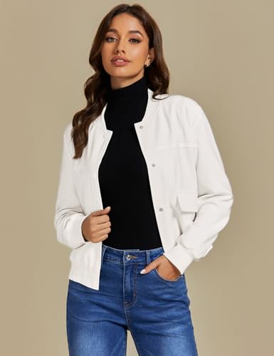 luvamia Bomber Jackets for Women Fall Casual Button Down Long Sleeves Trendy Varsity Jacket Outerwear Coat with Pockets2