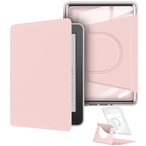 360 Degree Rotating Case for 7" Kindle Colorsoft (1th Generation-2025/2024 Release), Detachable Magnetic Design Protective Adjustable Stand Cover Clear Back with Auto Sleep/Wake, Pink by YoungMe - Used condition - US$10.58
