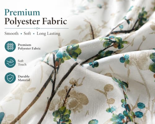 Image of Heavy Polyester Light Filtering Floral Curtains for Long Door 9 Feet Living Room Bedroom Curtain, 9 Feet Long, Aqua, Set of 4