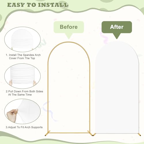 GEWONELIFE White Arch Backdrop Cover Set of 3 – 6FT 6.6FT 7.2FT Stretch Fabric Covers for Wedding Baby Shower Birthday Party Bridal Shower – Wrinkle-Free Arch Background for Round Top Chiara Stands by GEWONELIFE - Used condition - Image 2