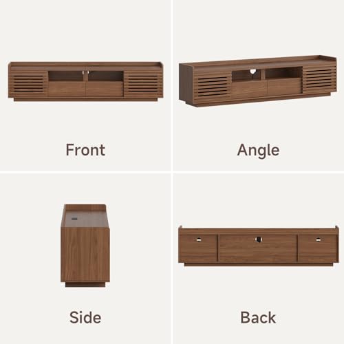 ONBRILL 78.7" TV Stand for TVs Up to 85", Mid-Century Modern Entertainment Center with Sliding Doors and Adjustable Shelves, Media Console TV Cabinet with Drawers for Living Room (Walnut)