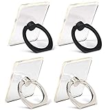 Transparent Cell Phone Ring Holder, 360 Degree Rotation, Finger Grip Stand Holder iPhone and ipad Tablet Ring Holder (2 Black + 2 Silver)
