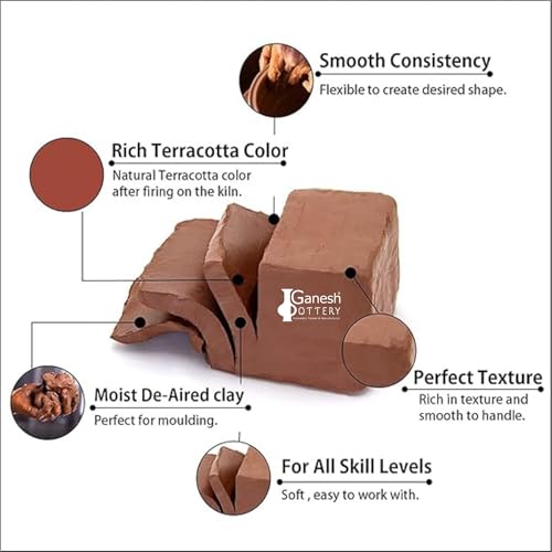 Image of Earthen Terracotta Ready to Use Natural Clay. Best for Sculpting, Pottery, Jewelry Making, Ecofriendly Ganesha Idol Making, Art and Craft Activities (4kg, Brown)