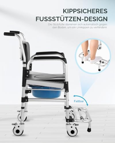 Hybodies 【Vergrößerter Roll-Duschstuhl】4-in-1 bariatrischer Toilettenstuhl für ältere Menschen, nach Operationen, verstellbarer Duschrollstuhl mit Sicherheitsverriegelungsrädern und