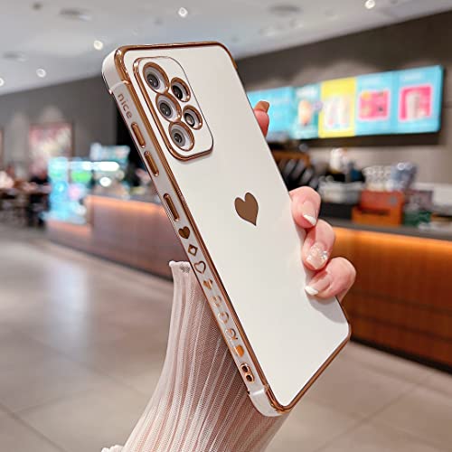 Compatible with Samsung Galaxy A52 4G/5G/A52S Case,Love Heart Pattern Electroplated Design Soft TPU Shockproof Protective Phone Case Full Camera Lens Protection Cover for Samsung Galaxy A52-White