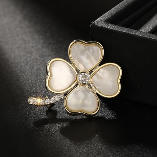 Broche de trébol de concha natural y circonitas para vestidos de gala 5