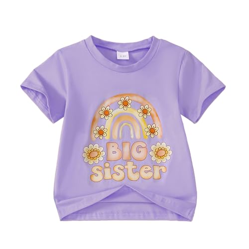 Image of Little Girl Shirts Big Sister Tee Shirt Top Summer Short Sleeve Clothes 2-7 Years