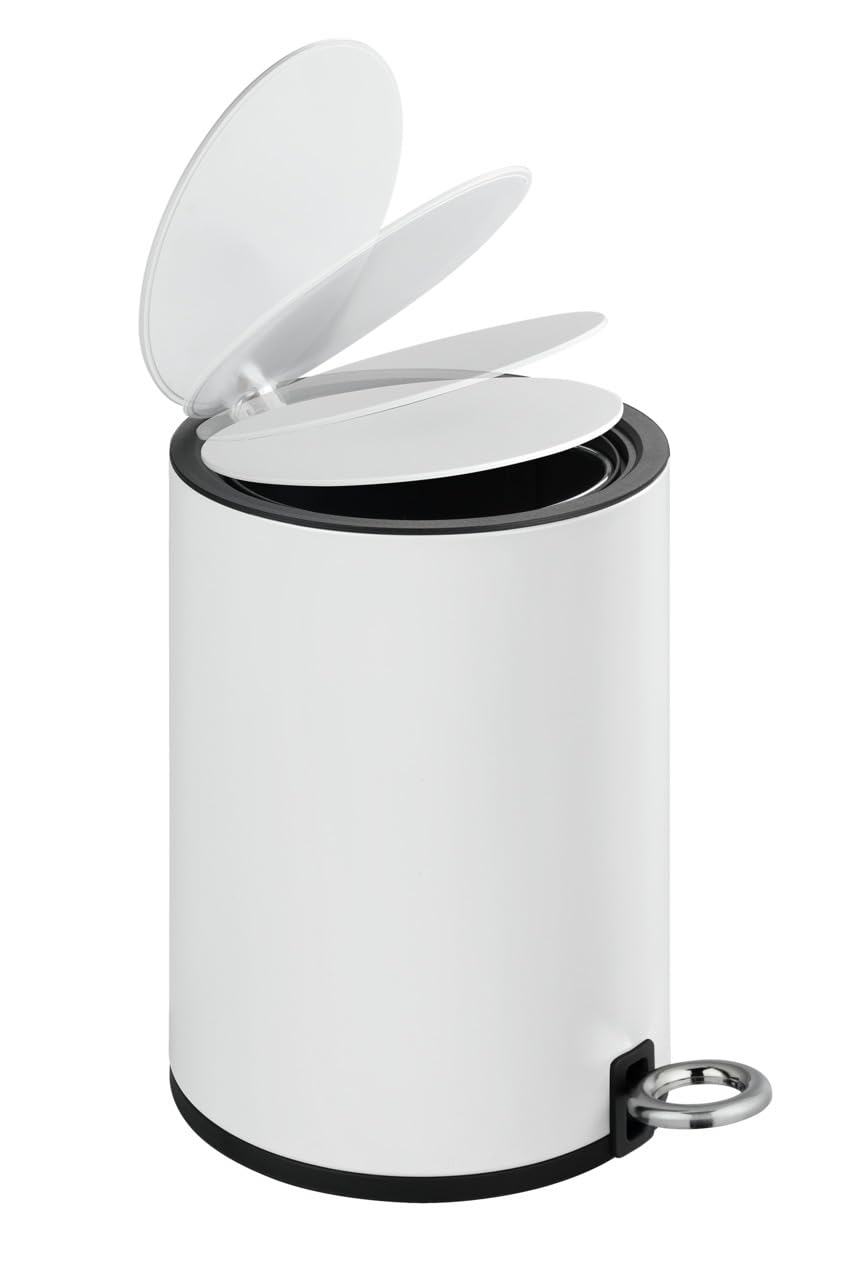 Wenko 22714100 Pattumiera a pedale Monza 3L in acciaio inox/PP/ABS, Bianco, 18.5 x 24.5 x 25.5 cm