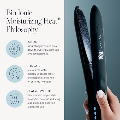 Image of Bio Ionic 10X Styling Iron, Hair Straightener with 1 inch Sonic Vibrating Plates, Flat Iron with Ion Generating Mineral Complex, Versatile Styler for Wavy & Straight Hairstyles