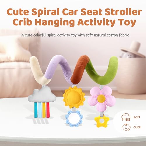 Image of Stuffed Spiral Baby Car Seat Toys, Best Newborn Shower Gifts, Soft Infant Essentials Must Have Stroller Hanging Toys (Vibrant Nature)